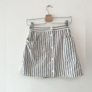 Linen Skirt “Oak + Fort” Button front - Blue/White Stripe Linen- Size Small